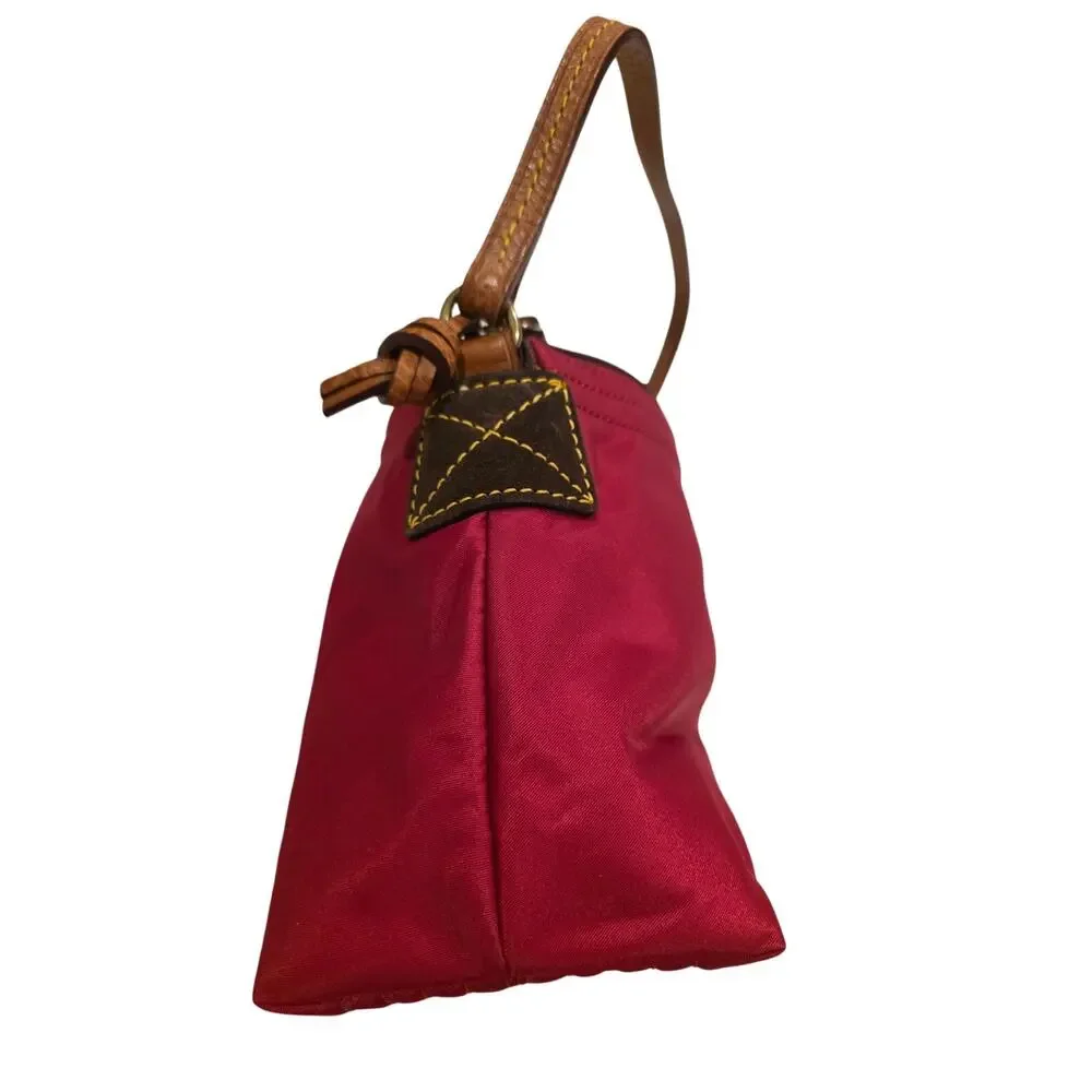 Dooney & Bourke Pink Nylon Shoulder Bag Duck Logo Brown Leather Trim Y2K‎